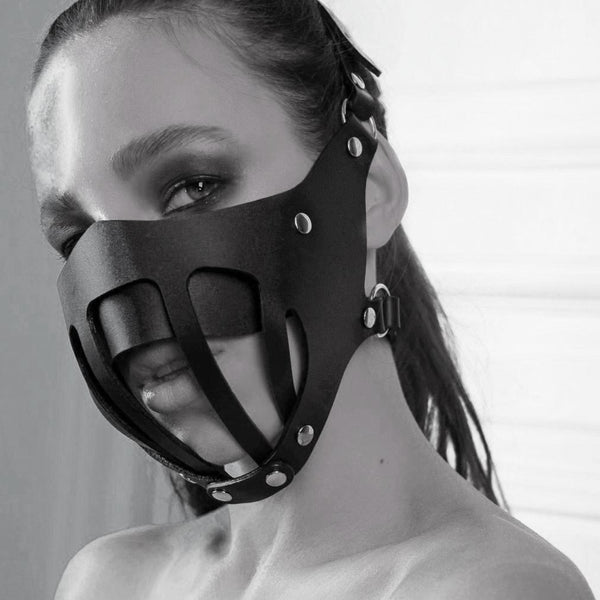 Punk Leather Mouth Face Mask sex toy bdsm Half Face Mask