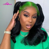 Highlight Green Body Wave Wig Brazilian 100% Human Hair Wigs With Green Roots Glueless Colored Wig Pre Plucked