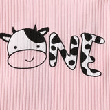Cute Baby Dress Long Sleeve Pink Top+Cow Print Ruffles outfit bby