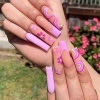 24pcs/box fake nails with Glue Detachable Long Ballerina False Nails With Design Wearable Fake Nails Full Cover Nail Tips