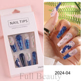 24 Pcs Full Cover False Nails Rhinestones Charms Press On Fake Nails Wearable Fake Nails Artificial Manicure Accessories