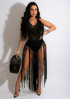 Knit Rib Tassel Bodysuit Rompers Sexy Fishnet Halter Lace Up V Neck - Divine Diva Beauty