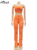 Spaghetti Strap Sleeveless Mesh Crop Top Baggy Pants Matching Set