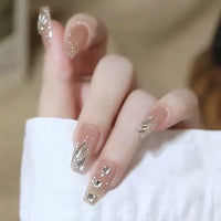 24pcs Rhinestone Design Fake Nails Shiny Bridal Women Lady party nail DIy Decorations Press On nail Tips False Nail Patch