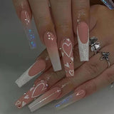 24pcs/box fake nails with Glue Detachable Long Ballerina False Nails With Design Wearable Fake Nails Full Cover Nail Tips