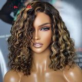 Silk Base Wig Strawberry Blonde Highlight Wigs Short Curly Lace Front Wigs Human Hair Pre Plucked With Baby Hair