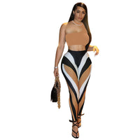 Color Block Summer 2 Piece Set Outfits Sexy One Shoulder Sleeveless Crop Top + Push Up Leggings Skinny Club Matching Set - Divine Diva Beauty