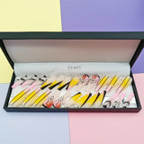 24pc Set Luxury False Nails in Gift Packaging Box with Black White Rhinestone Decor French Tips Bling Press On Nails Coffin Long