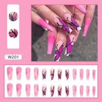 24pcs wearable ballet purple flower stripe french false nails with glue fake nails press on acrylic full cover stick on nails