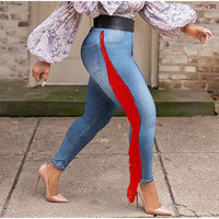 Plus Size avail Multicolor Tassel Patchwork Stretchy Skinny Jeans