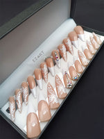 24pc Set Luxury False Nails in Gift Packaging Box with Black White Rhinestone Decor French Tips Bling Press On Nails Coffin Long