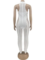 Patchwork Striped Mesh Sheer One Piece Jumpsuit bodysuit