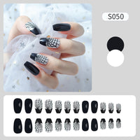 24Pcs Halloween Black Ghost Long Ballet False Nails With Heart Blood Design Halloween Press On Nails Detachable Full Cover Nails