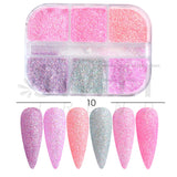 6 Grids Sparkly Reflection Glitter Powder For Nail Reflective Crystal Diamond Effect Sequin Gel Polish Pigment