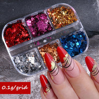 6 Grids Sparkly Reflection Glitter Powder For Nail Reflective Crystal Diamond Effect Sequin Gel Polish Pigment