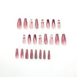 24pc Long Coffin Acrylic Fake Nails Wearable Ballerina Rhinestone Butterfly Glitter Full Cover Nail Tips Press On Nails