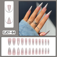 Extra Long Pointed French Wearable Armor White Rose Diamond Slim False Nails Tips Fake Nails Press On Nails Manicure