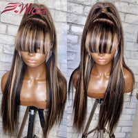 Highlight 1B27 13x4 Lace Front Wig Human Hair Straight With Bangs Baby Hair Pre Plucked Lace Frontal Human Hair Wigs