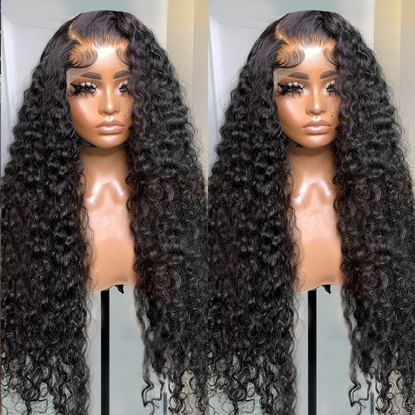 Transparent Lace Front Human Hair Wigs Peruvian Curly Deep Wave Lace Frontal Wig  PrePlucked 4x4 Lace Closure Wig