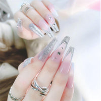 24Pcs/Box White French Fake Nails Press on Long XL Length Rhinestone Design False Nails Full Cover Acrylic Nail Tips - Divine Diva Beauty