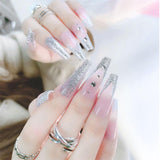 24Pcs/Box White French Fake Nails Press on Long XL Length Rhinestone Design False Nails Full Cover Acrylic Nail Tips - Divine Diva Beauty