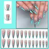 24pcs/Box French Stiletto False Nails with Lattice Design Detachable Almond Fake Nail Press On Nails Full Cover Manicure Patches