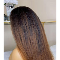 Ombre Brown Kinky Straight 180 Density Yaki Lace Front Wig Synthetic Wigs With Baby Hair Heat Temperature