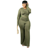 Plus Size avail 4xl 5xl Two Piece Set Women Tracksuits Stretch Draped Crop Top Baggy Flared Pants - Divine Diva Beauty