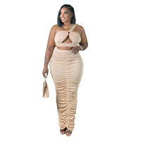 Plus Size  avail 2 Pieces Skirt Sets Ruched Hollow Out