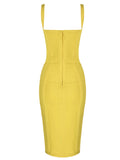 Sexy Sleeveless V Neck Yellow Midi Women Bodycon Bandage Dress - Divine Diva Beauty