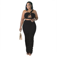Plus Size  avail 2 Pieces Skirt Sets Ruched Hollow Out