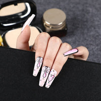 3D fake nails press on faux ongles long french coffin tips pink heart Graffiti DIY manicure supplies false acrylic nail kit