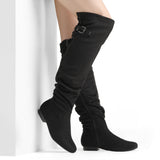 Warm Fleece Suede Flat Stretch Sexy Shoes Over The Knee Thigh High Boots 11+