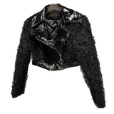 Winter New Collection Faux Fur Sleeve Faux Leather Patchwork Cotton OUTERWEAR