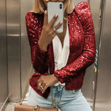 Sequin Jackets Women Glitter Long Sleeve Short Coats Outerwear