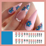 24pcs/Box Detachable Almond False Nails with Moon Star Design French Stiletto Fake Nail Patches Press On Nails Manicure Tips