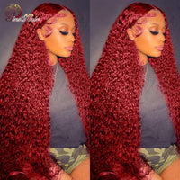 99J Red Lace Front Human Hair Wigs Deep Curly Frontal Wig Human Hair  Transparent Lace Front Wig Colored Curly Red Wig - Divine Diva Beauty