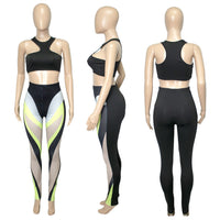 Color Block Summer 2 Piece Set Outfits Sexy One Shoulder Sleeveless Crop Top + Push Up Leggings Skinny Club Matching Set - Divine Diva Beauty