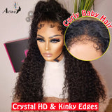Curly Baby Hair Crystal HD 360 Lace Frontal Wig Pre Plucked Glueless Kinky Curly 13x6 Lace Front Human Hair Wig Invisible Wig