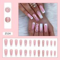 24pcs Simple French gradient long ballet False Nails Shining Crystal Butterfly Fake Nails Press on Nails