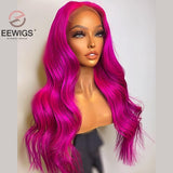 30 Inch Rose Pink Colored Body Wave 13x4 Synthetic Transparent Lace Front Glueless With Baby Hair