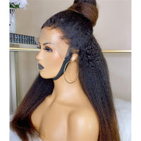 Ombre Brown Kinky Straight 180 Density Yaki Lace Front Wig Synthetic Wigs With Baby Hair Heat Temperature