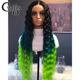 30inch Deep Wave Green Ombre Color 13x4 Lace Front Synthetic Wigs Transparent