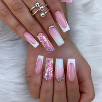 24pcs/box fake nails with Glue Detachable Long Ballerina False Nails With Design Wearable Fake Nails Full Cover Nail Tips