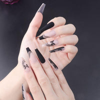 24pcs/set Long Stiletto Fake Nails Punk Snake Pattern Black White Matte False Nails Artificial Full Nail Tips Manicure Tools - Divine Diva Beauty