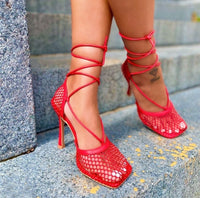 sexy Lace-Up mesh toe Party Casual Medium Pumps shoes