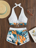 High Waist Bikini Print Swimsuit Halter Swimwear Push Up Bikini Set