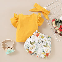 3PC Summer Clothes Short Sleeve Solid Color top + Floral Print outfit bby