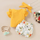 3PC Summer Clothes Short Sleeve Solid Color top + Floral Print outfit bby