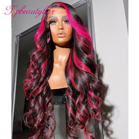 Transparent 13x4 13x6 Lace Front Human Hair Wigs Brazilian Highlight Pink Lace Frontal PrePlucked 4x4 Closure Wig